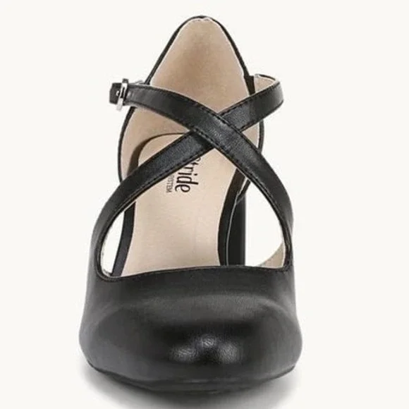 LifeStride Tracy Sz 8W Black Faux Leather Strappy Block Heel Pumps Wide NEW - Picture 8 of 11